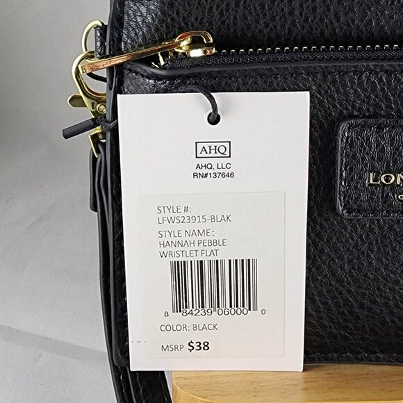 London Fog Collection Hannah Pebble Wristlet NWT Black - Picture 2 of 3